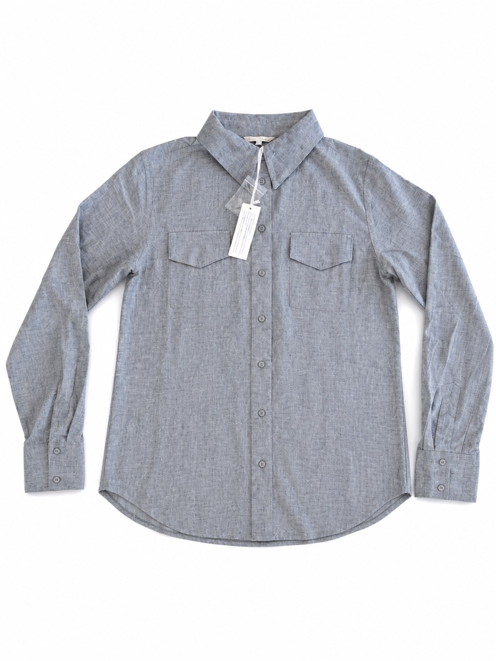 Gold Hawk Gray Rayon Linen Button Front Utility Shirt Long Sleeve NWT Small